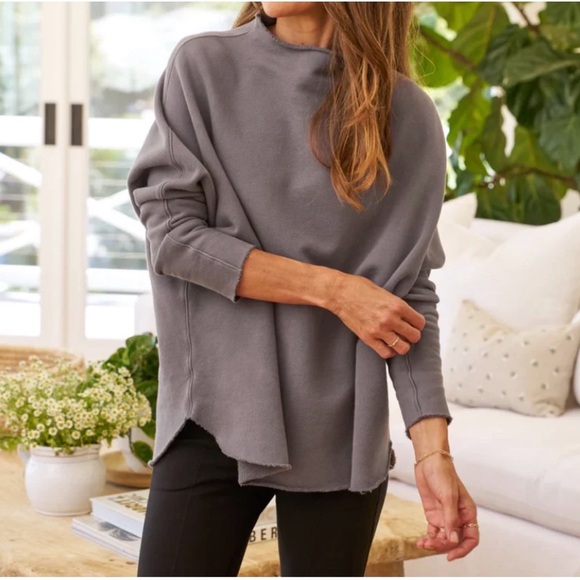 Frank & Eileen Effie LS Funnel Neck Triple Fleece Capelet Gray Sweatshirt SMALL